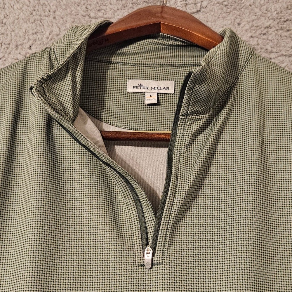 Peter Millar Mens Green Houndstooth Quarter Zip Pullover ME0CEK40H Size Large